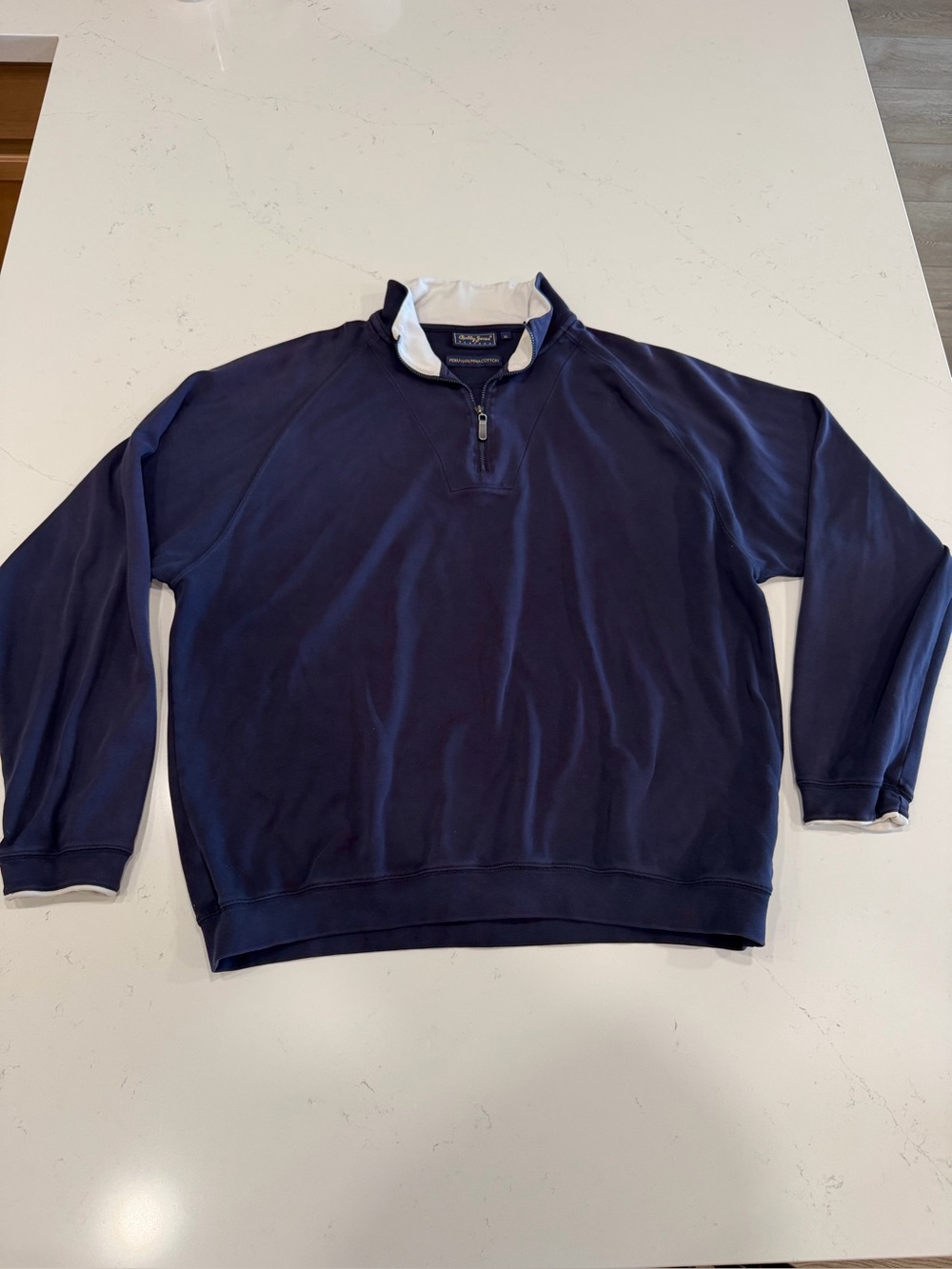 Bobby Jones Men's Navy Quarter-Zip Sweater with White Trim - XL